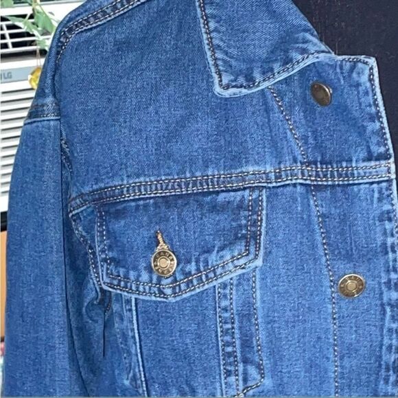 New women’s classic 5 button 4 pockets denim jean jacket in a duster sz L - Picture 2 of 14